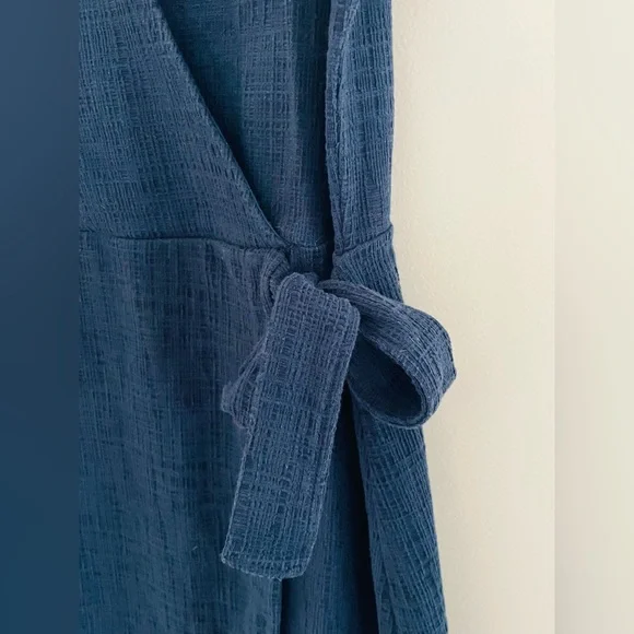 Madewell Crosshatch Side-Tie Dress XS In Navy Blue - Picture 9 of 10